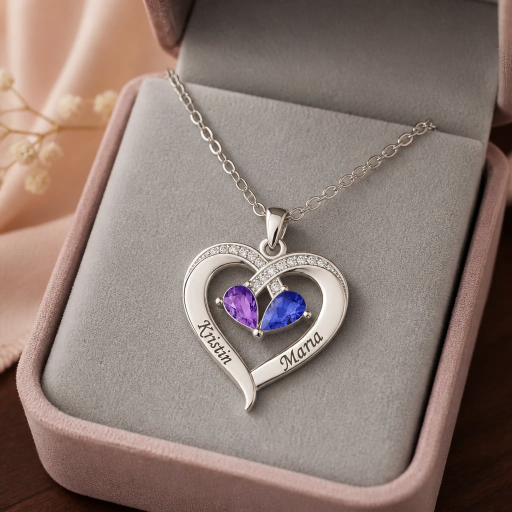 Two Hearts Birthstone Necklace