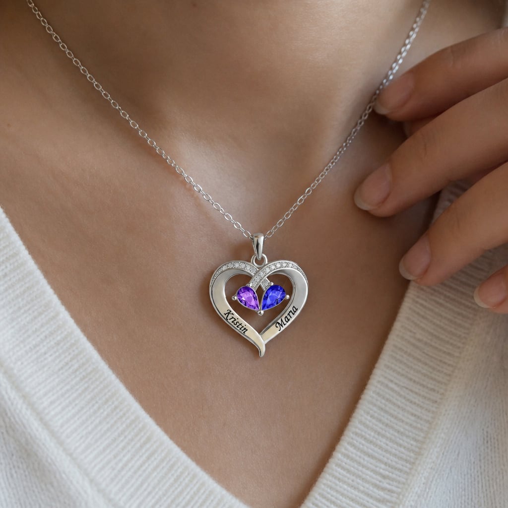 Two Hearts Birthstone Necklace