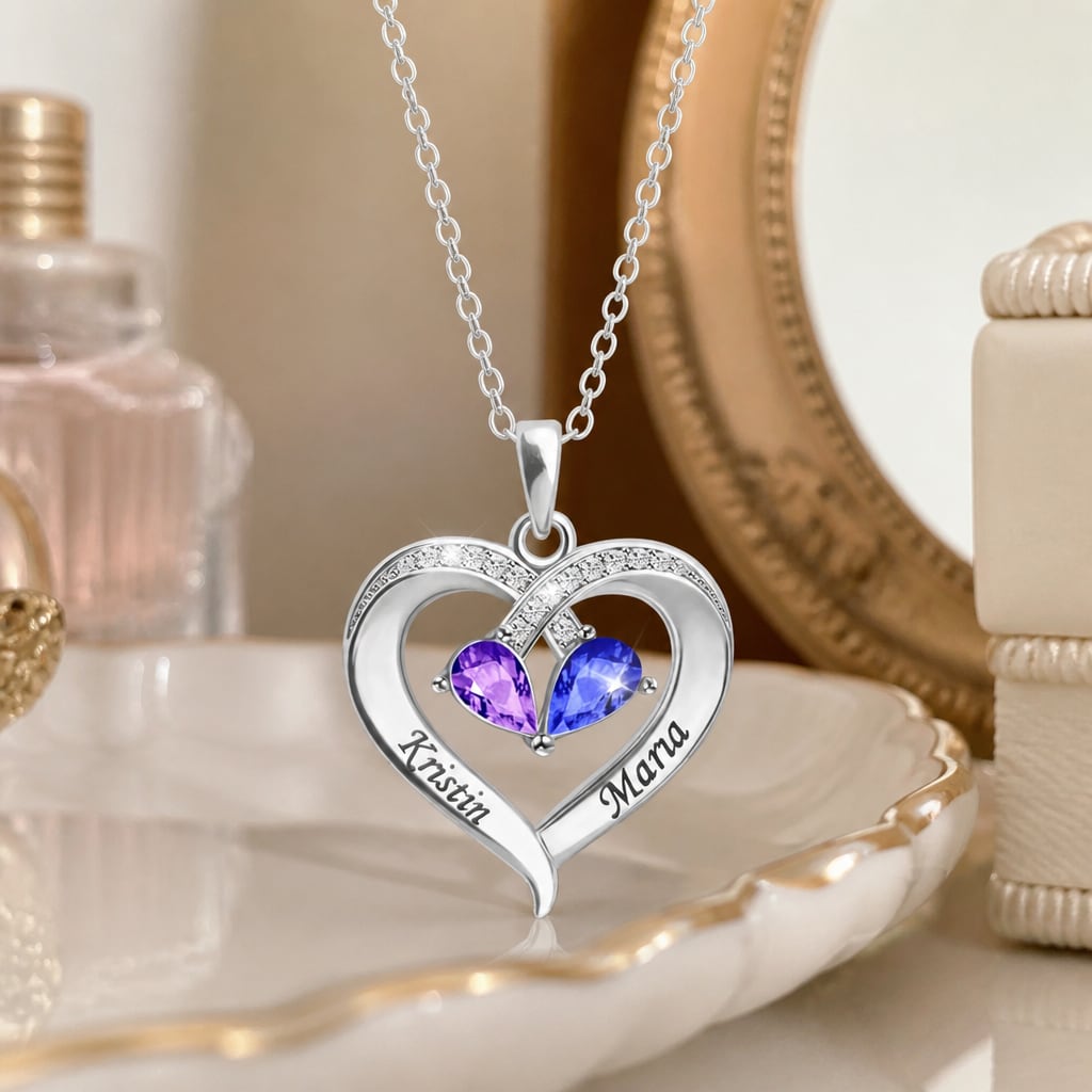 Two Hearts Birthstone Necklace