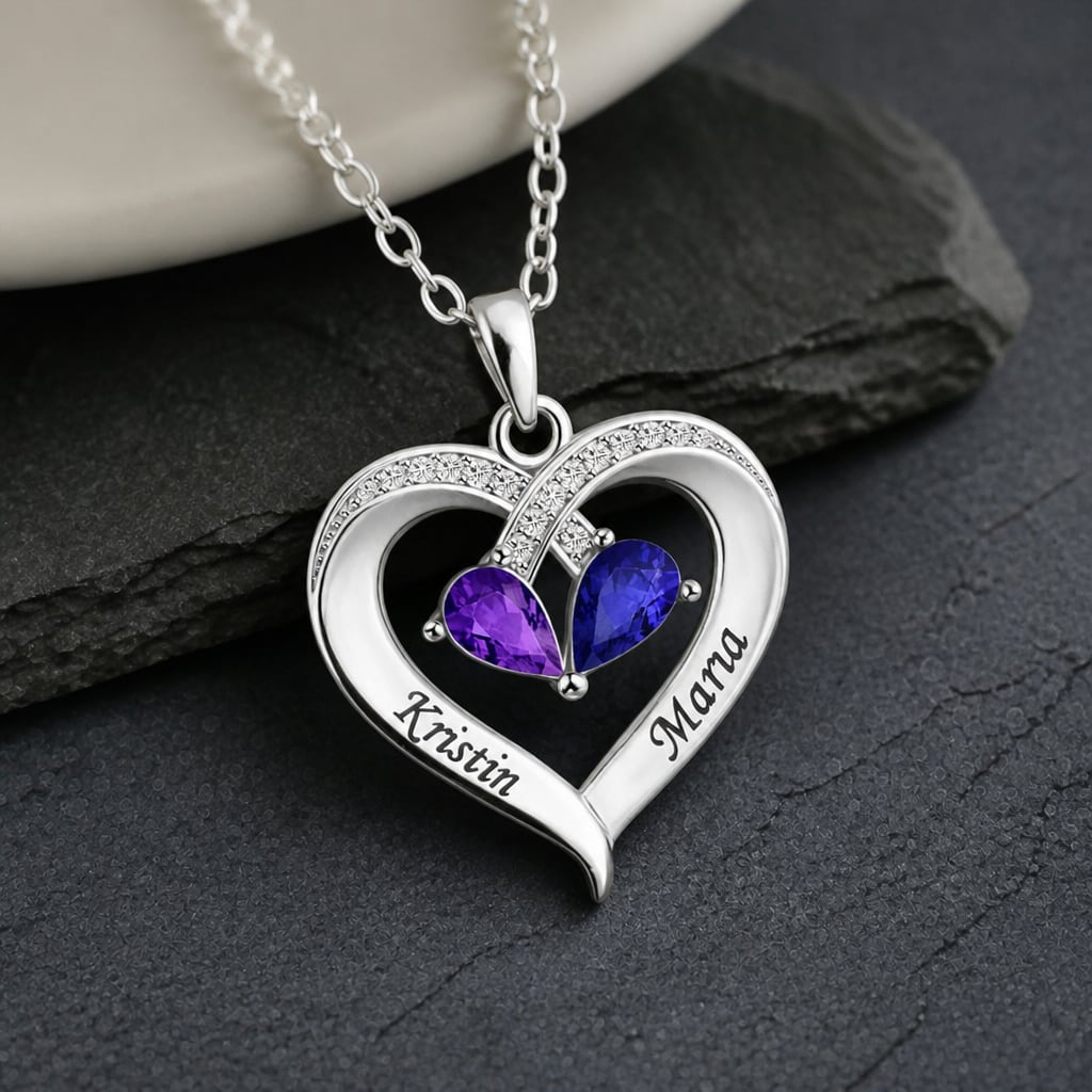 Two Hearts Birthstone Necklace