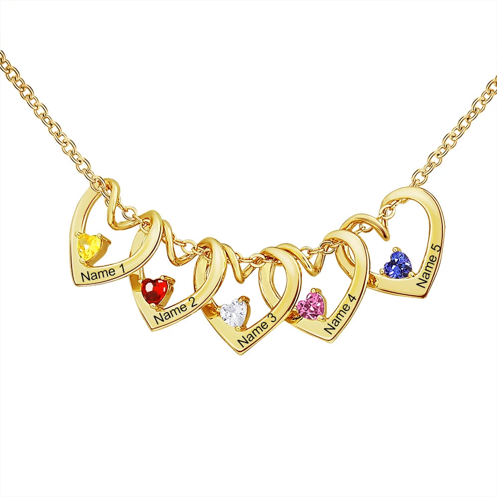 Birthstone Hearts Name Necklace