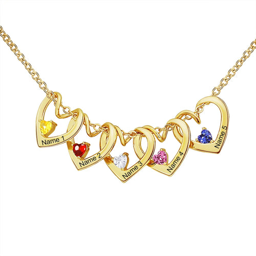 Birthstone Hearts Name Necklace