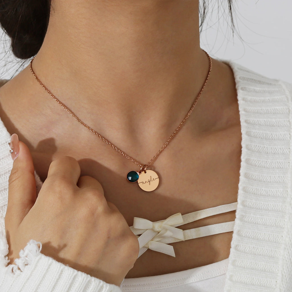 Birthstone Medal Name Necklace