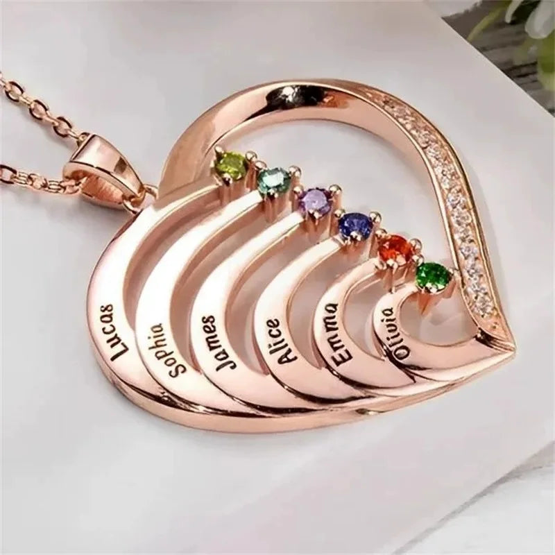 Mother’s Heart Birthstone Name Necklace