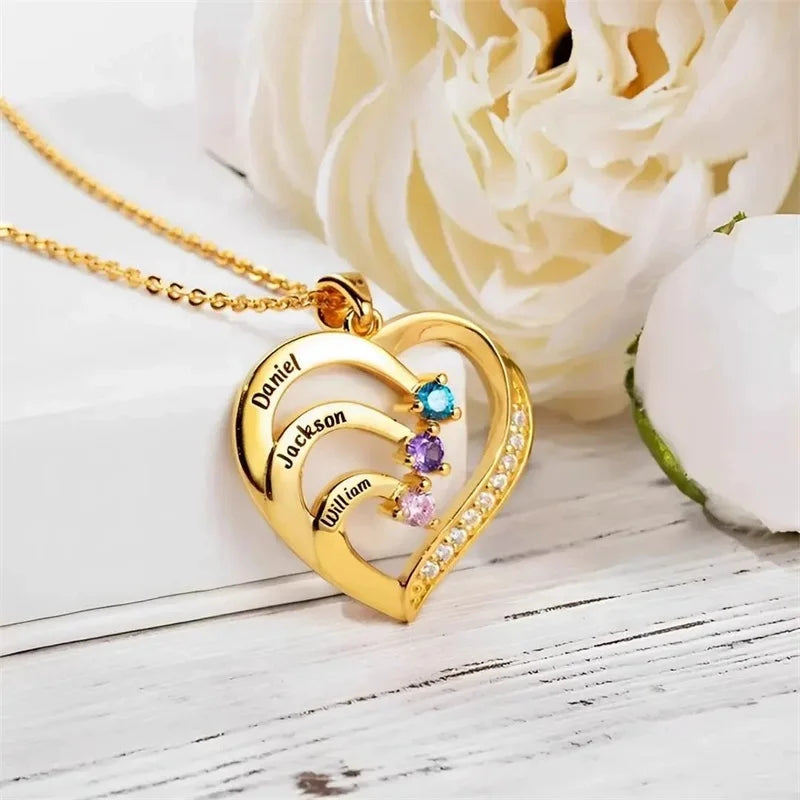 Mother’s Heart Birthstone Name Necklace