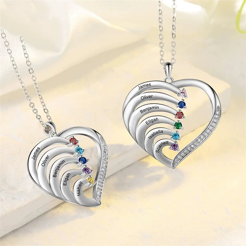 Mother’s Heart Birthstone Name Necklace