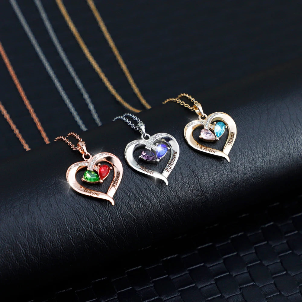 Two Hearts Birthstone Necklace
