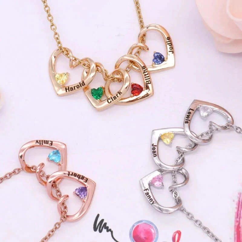 Birthstone Hearts Name Necklace