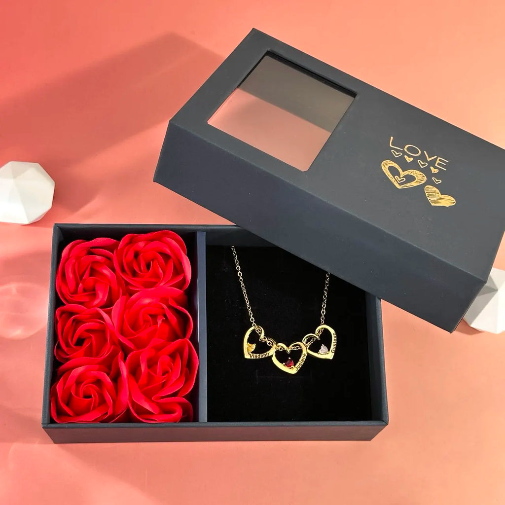 Birthstone Hearts Name Necklace