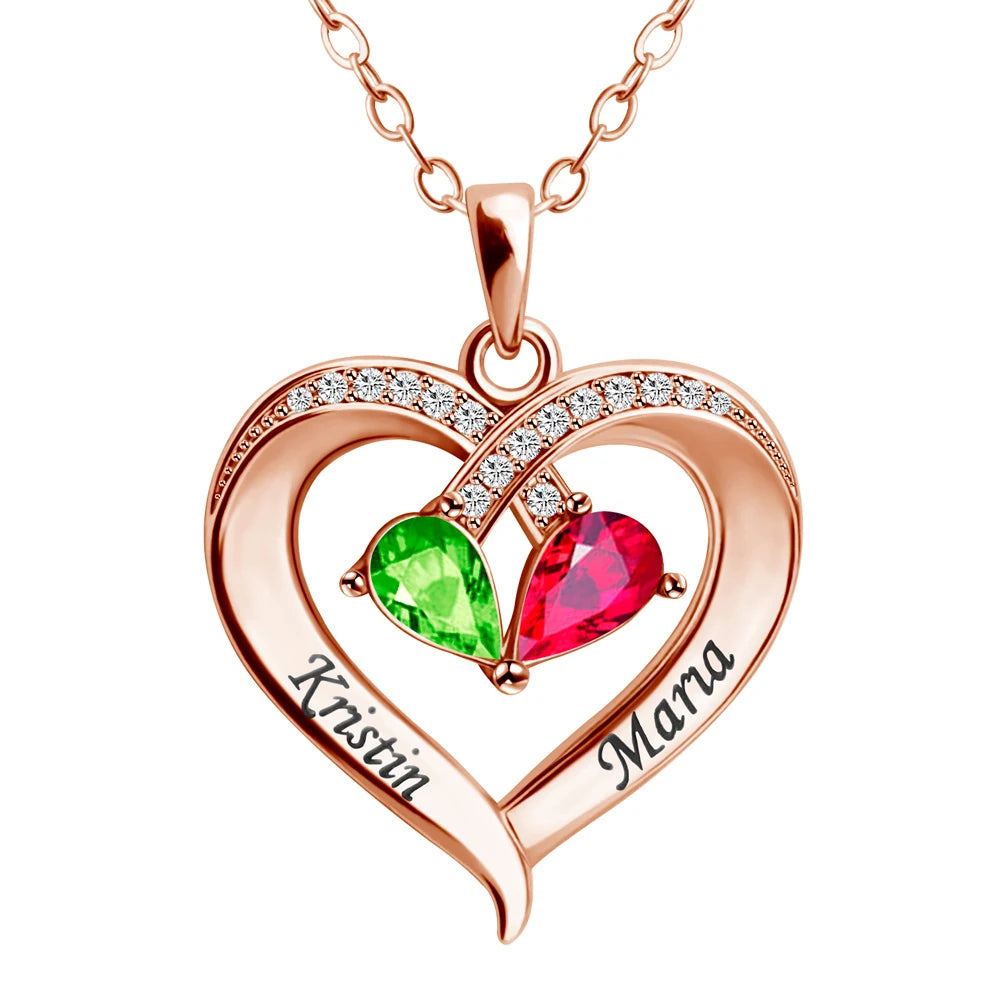 Two Hearts Birthstone Necklace