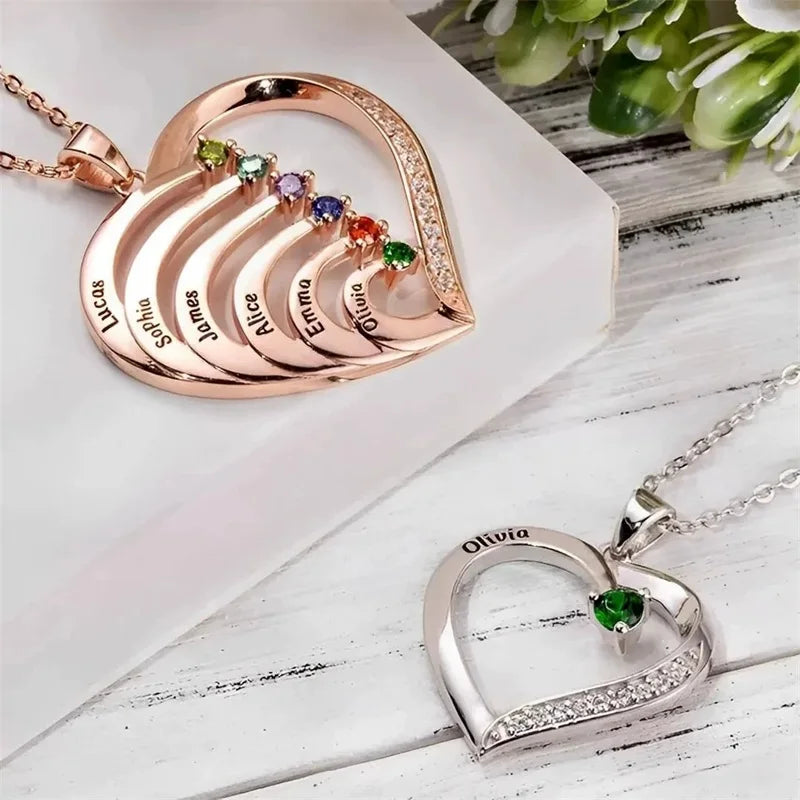 Mother’s Heart Birthstone Name Necklace