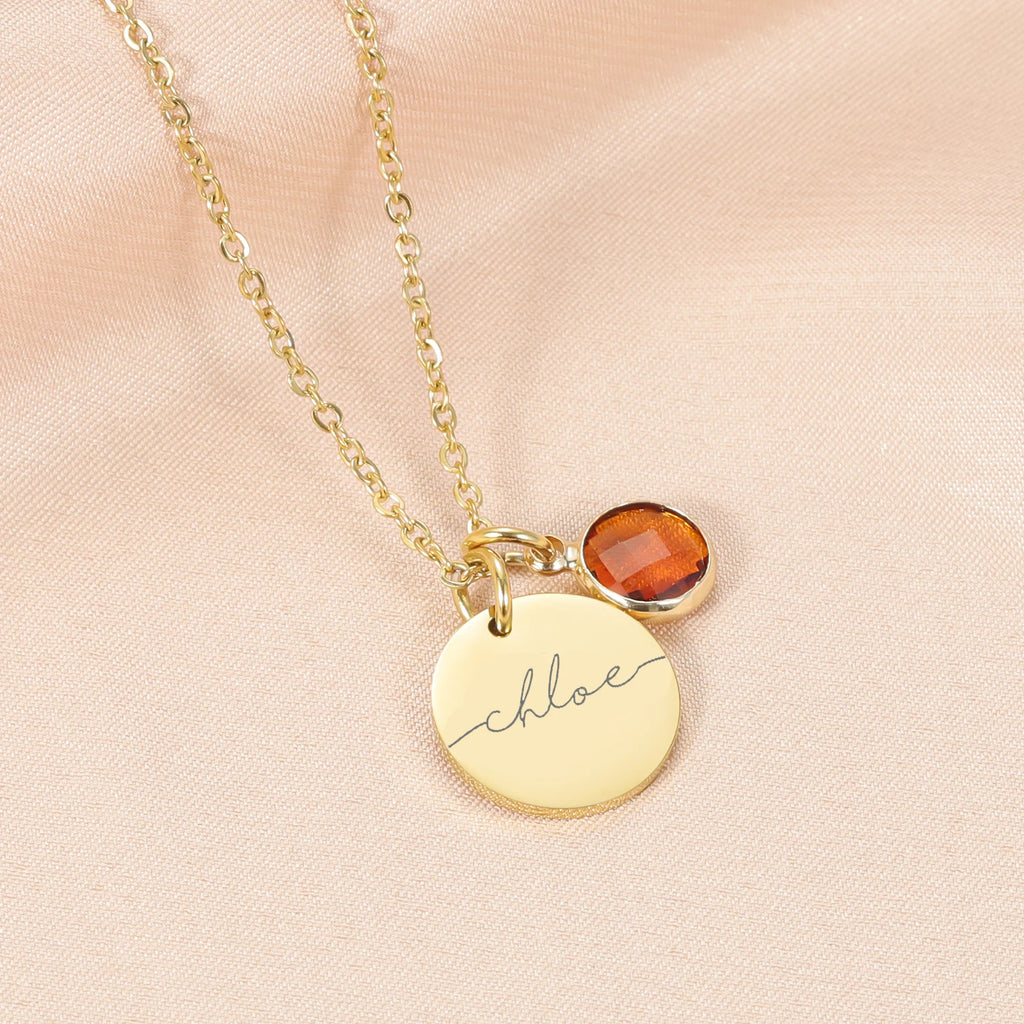 Birthstone Medal Name Necklace