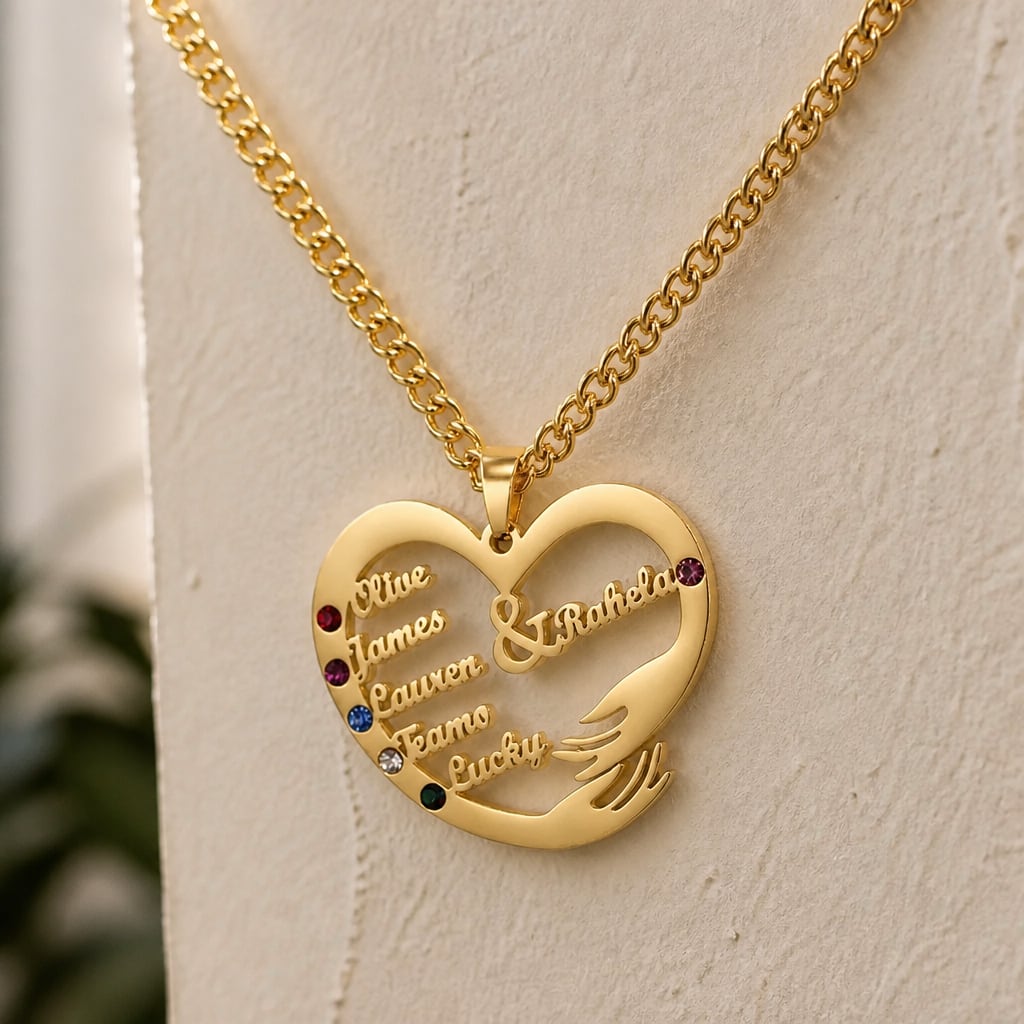 Family Love Heart Name Necklace